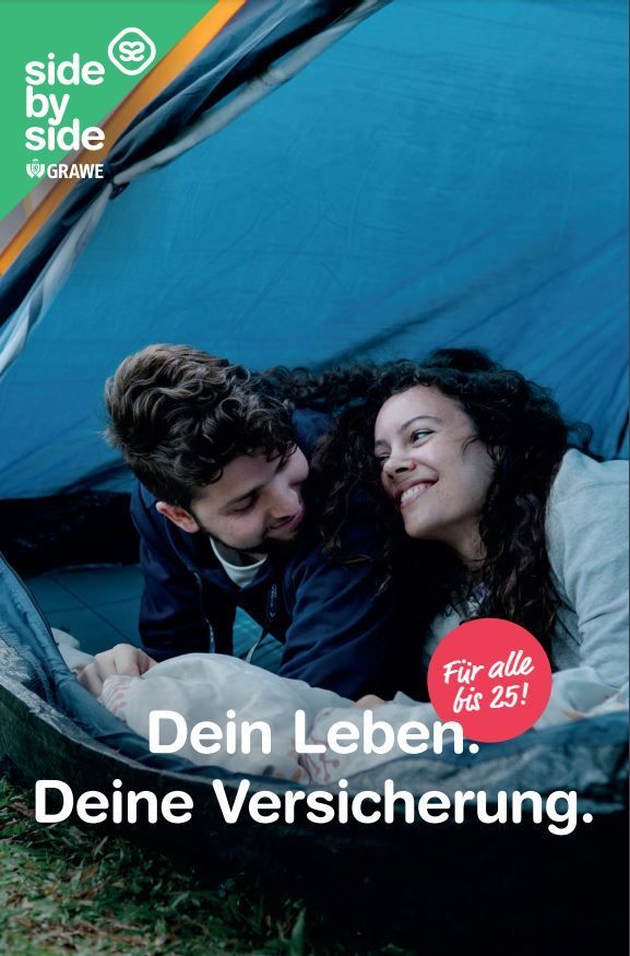 Cover Folder GRAWE sidebyside mit Pärchen in einem Zelt