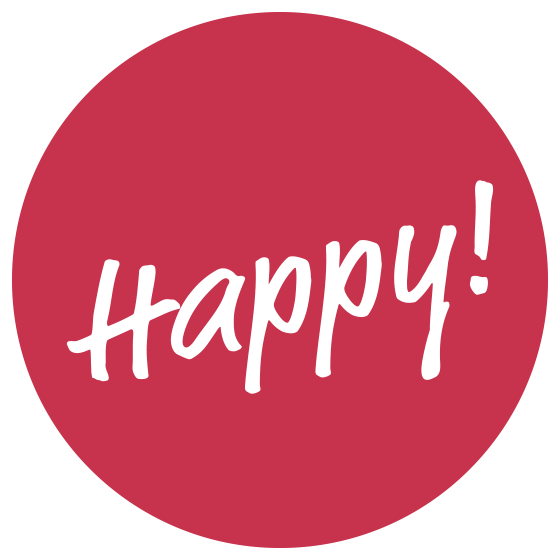 Button mit Inschrift Happy
