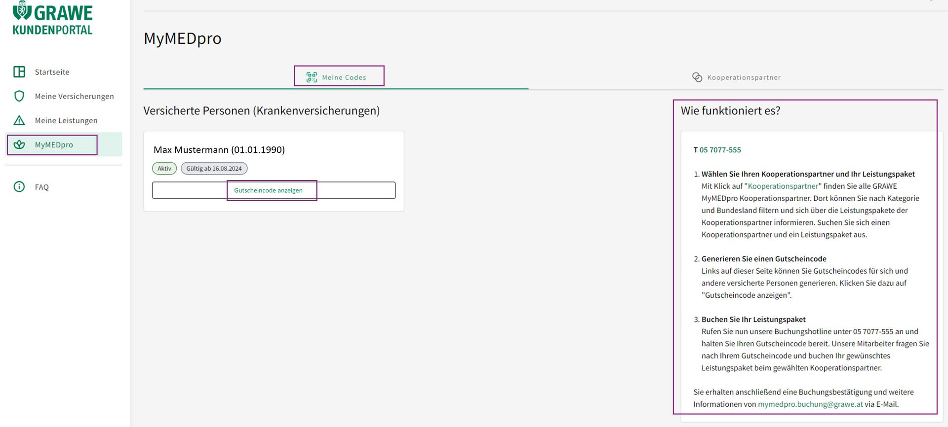 Screenshot aus dem GRAWE Kundenportal