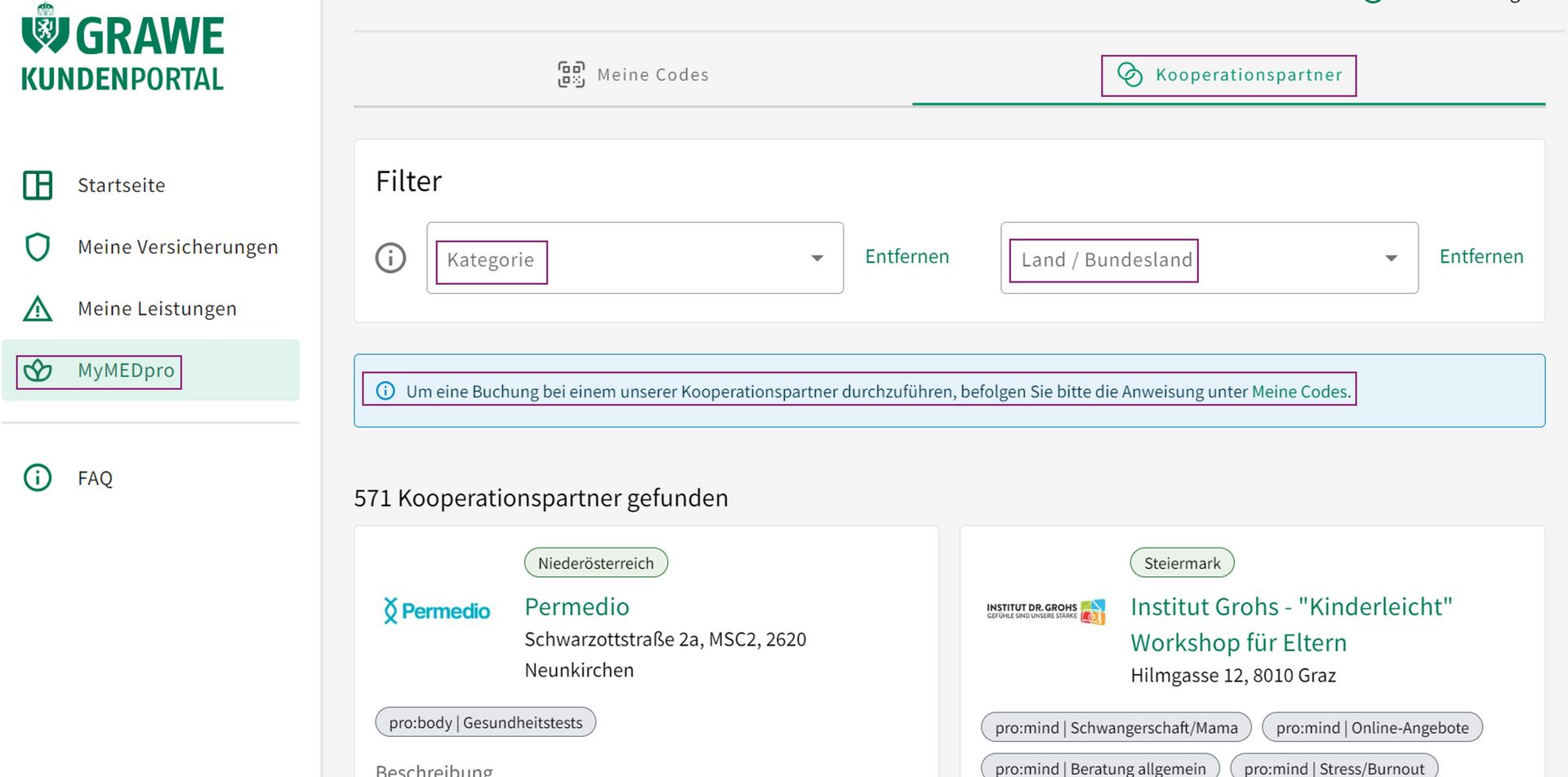 Screenshot GRAWE Kundenportal